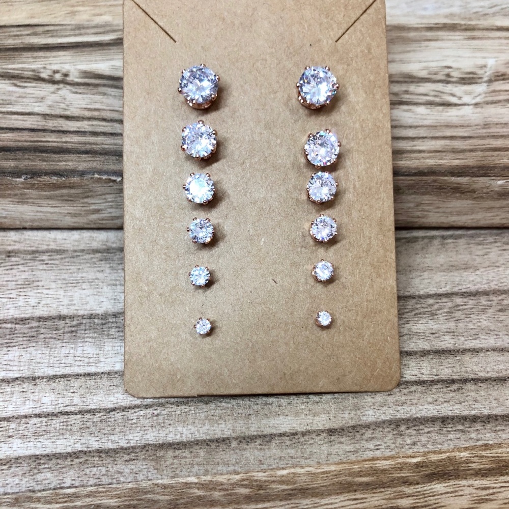 18K Rose Gold Plated CZ Stud Earrings 8MM - Picture 4 of 8